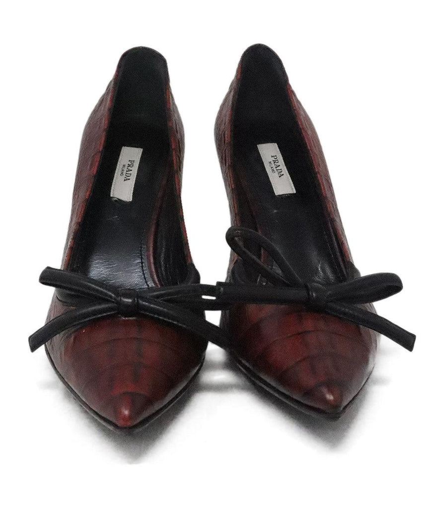 Prada Burgundy & Black Pressed Leather Heels sz 9 - Michael's Consignment NYC