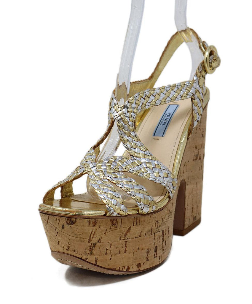Prada Silver & Gold Leather Cork Platform Sandals sz 7 - Michael's Consignment NYC