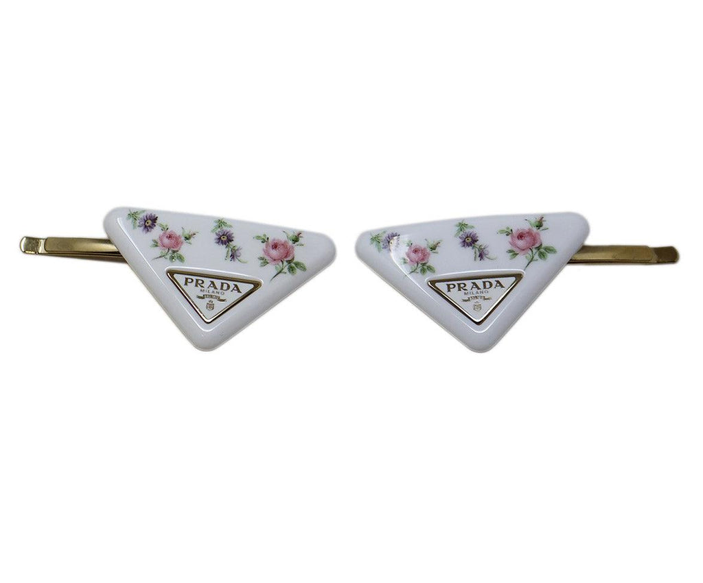 Prada White Floral Hair Pins - Michael's Consignment NYC