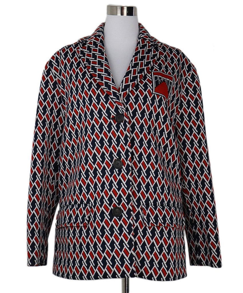Prada White Navy & Red Print Coat sz 4 - Michael's Consignment NYC