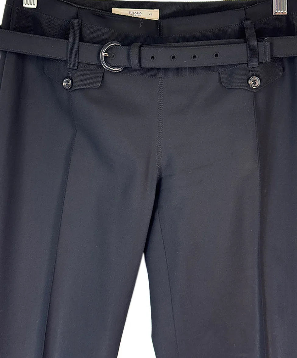 Prada Black Belted Wool Pants sz42 l Michael's Luxury Consignment