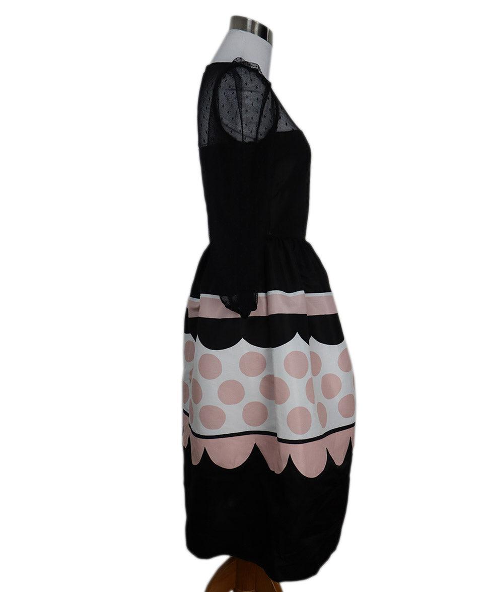 Red Valentino Black Pink & White Silk Dress w/ Lace Trim sz 2 Red Valentino Black Pink & White Silk Dress w/ Lace Trim sz 2