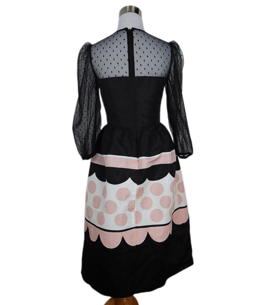 Red Valentino Black Pink & White Silk Dress w/ Lace Trim sz 2 Red Valentino Black Pink & White Silk Dress w/ Lace Trim sz 2