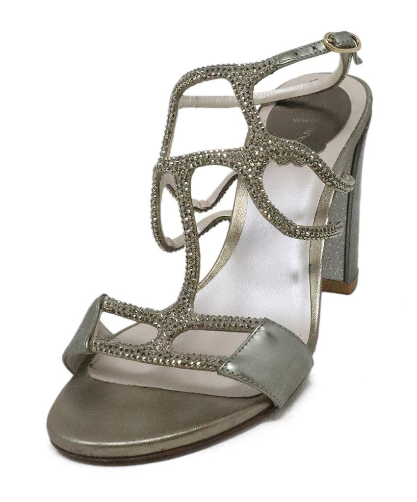 Rene Caovilla Gold Leather & Crystal Sandals sz 6.5 - Michael's Consignment NYC