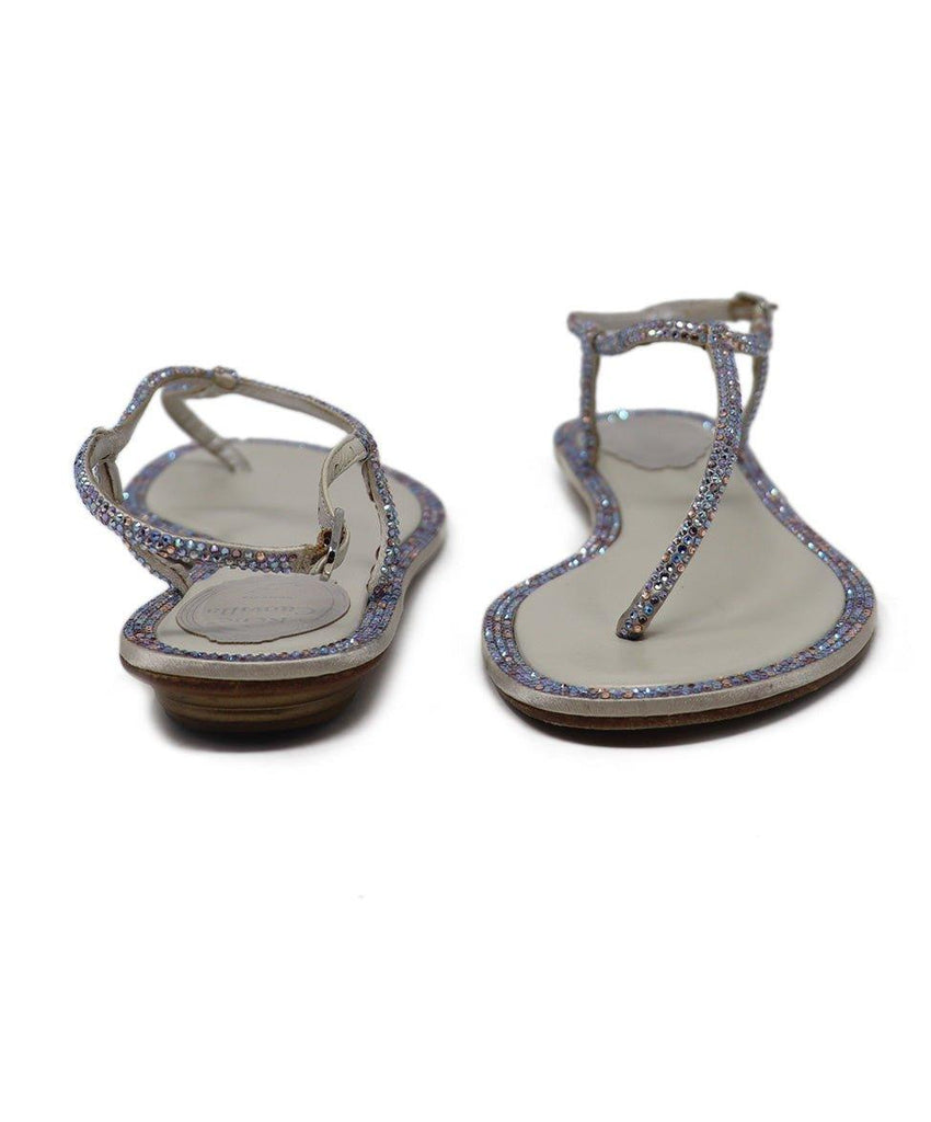 Rene Caovilla White Iridescent Crystal Sandals sz 7 - Michael's Consignment NYC