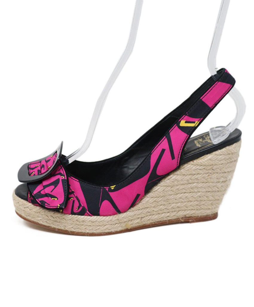 Roger Vivier Black Fuchsia Print Silk Espadrilles Wedges Sz 37 - Michael's Consignment NYC