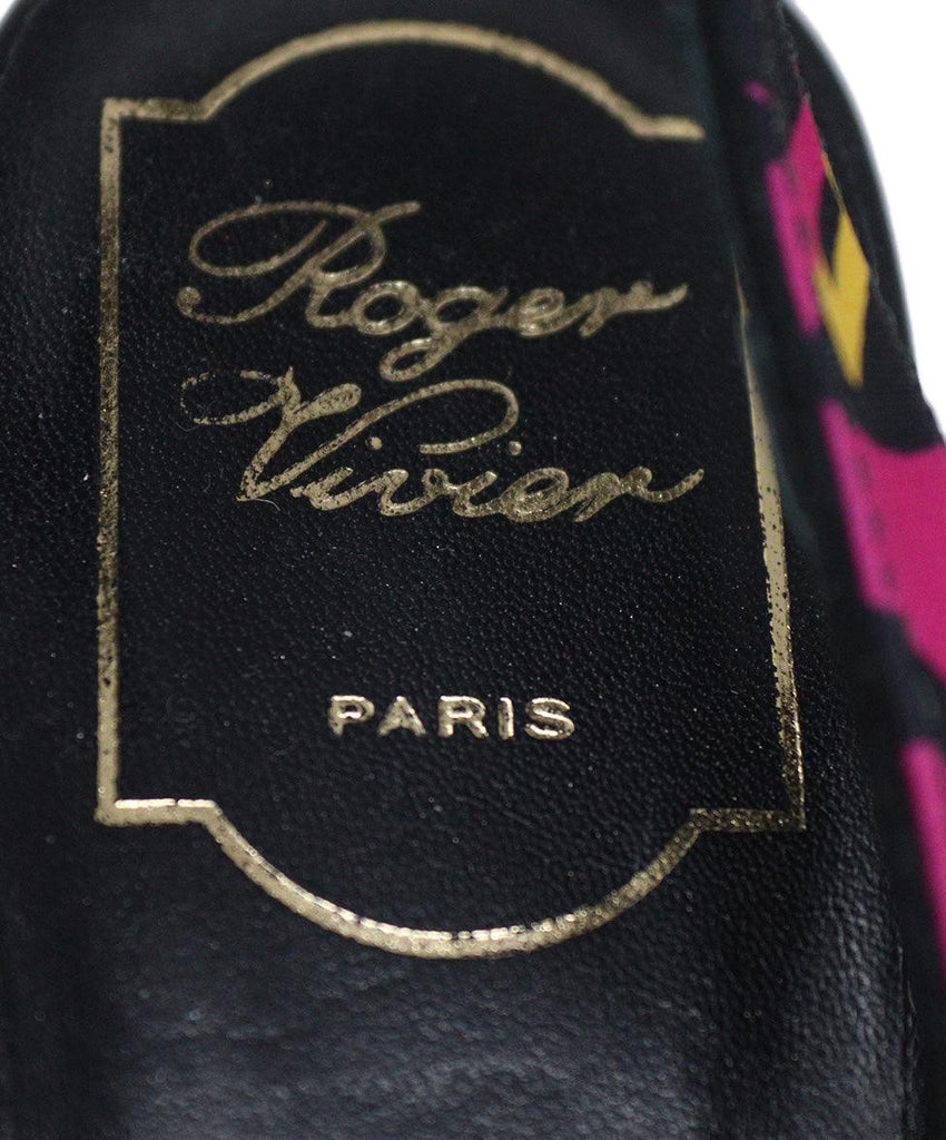 Roger Vivier Black Fuchsia Print Silk Espadrilles Wedges Sz 37 - Michael's Consignment NYC