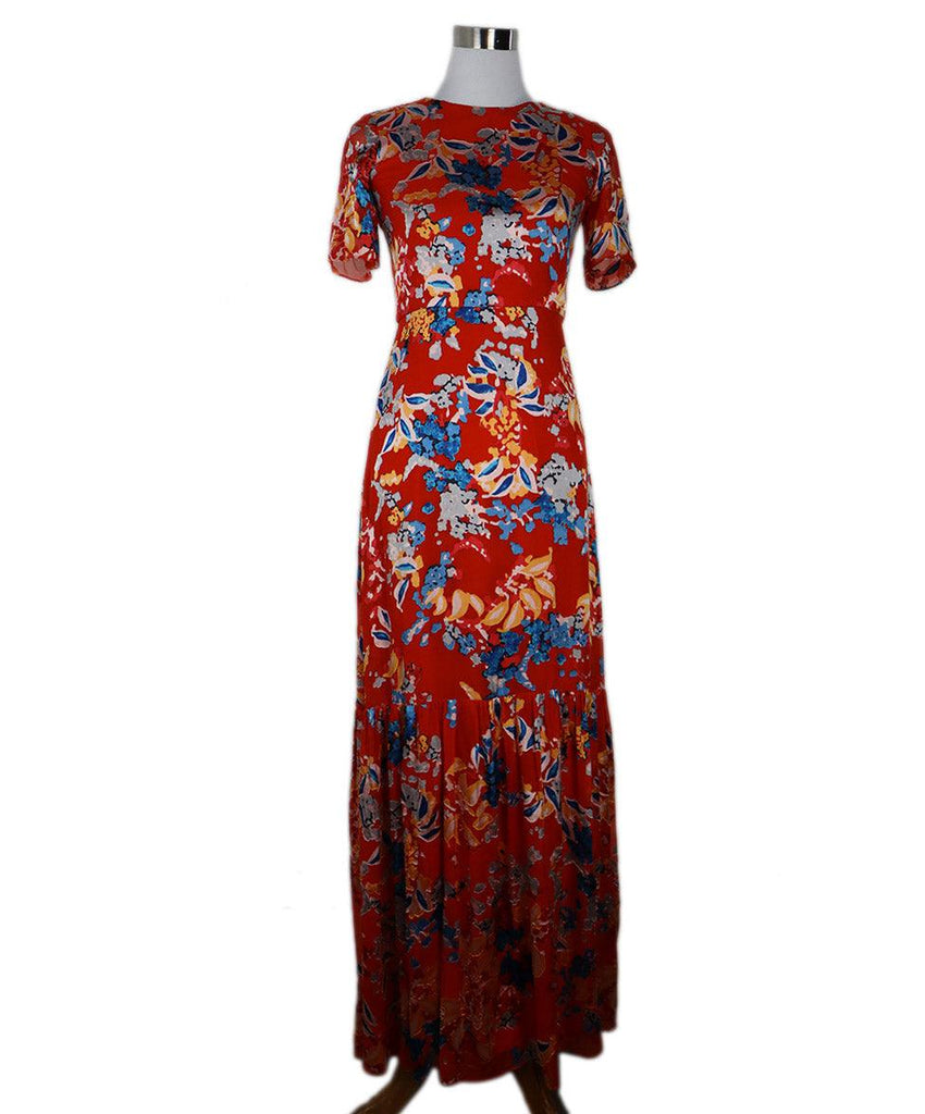 Saloni Long Red Floral Print Silk Dress sz 6 - Michael's Consignment NYC