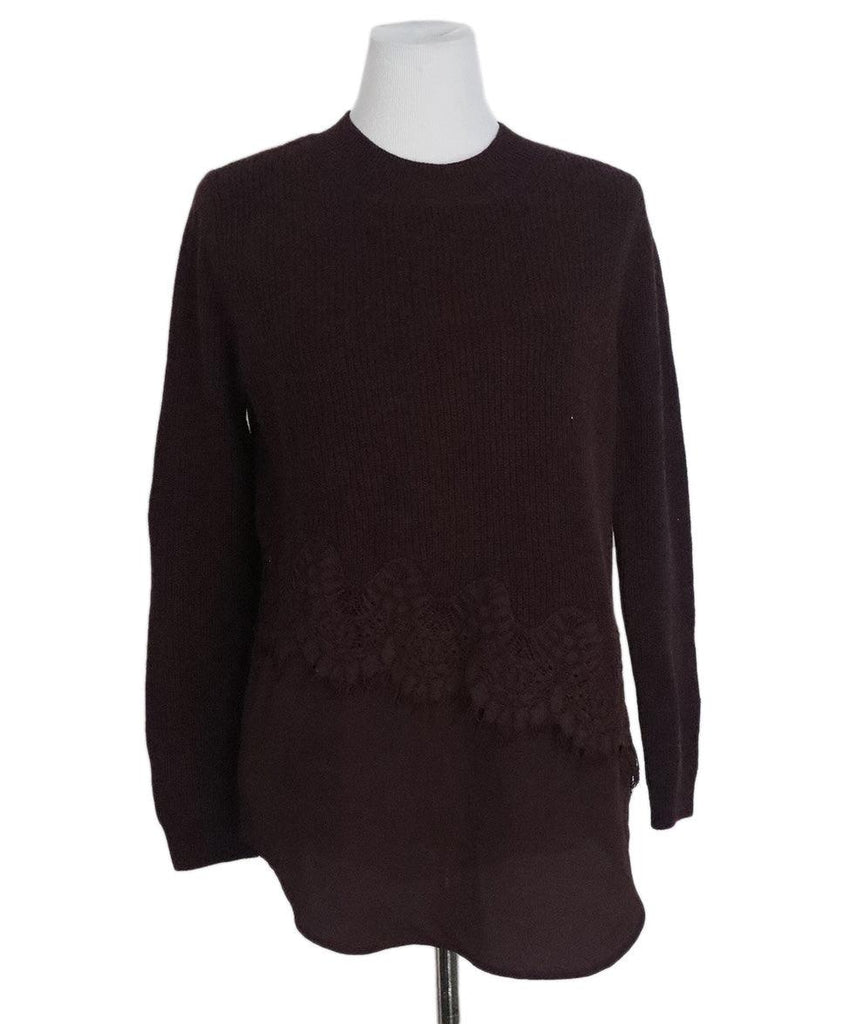 Sandro Plum Wool Sweater w/ Lace Trim sz 6 - Michael's Consignment NYC
