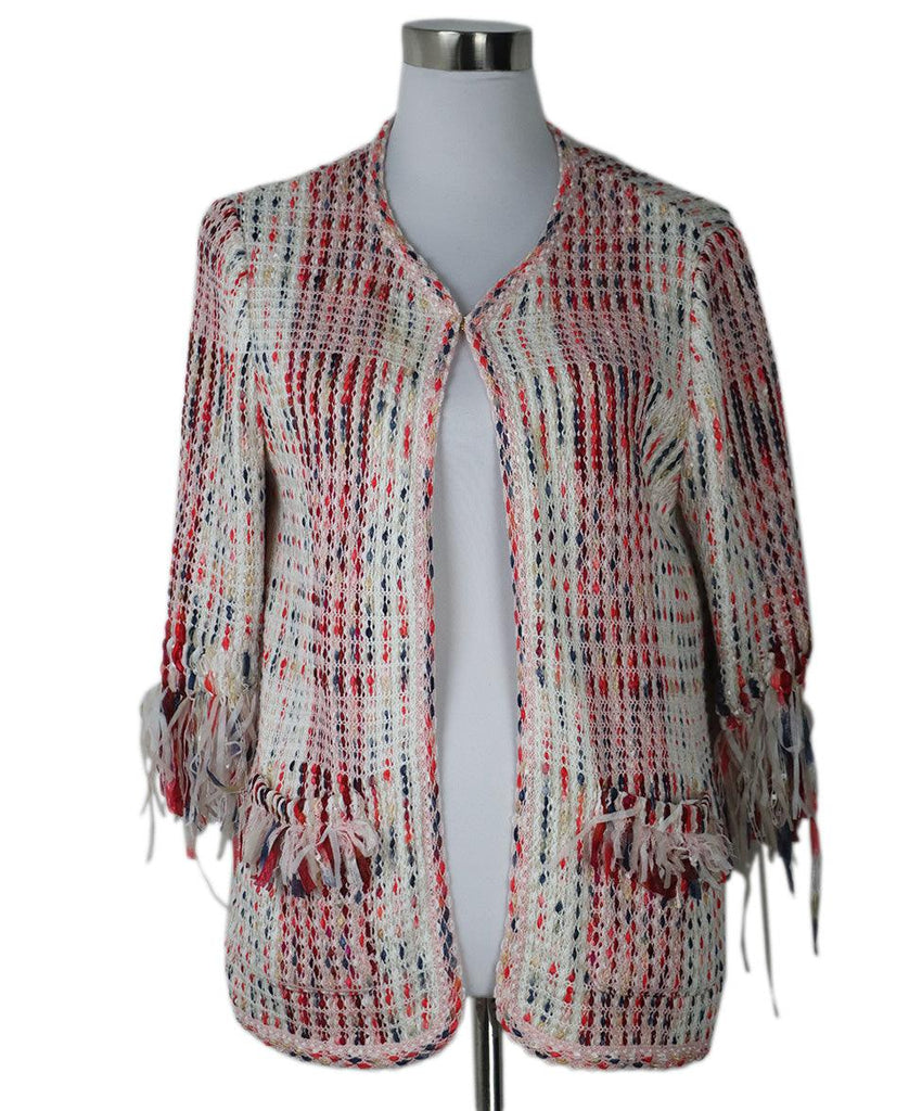 St. John Red & White Woven Jacket sz 8 - Michael's Consignment NYC