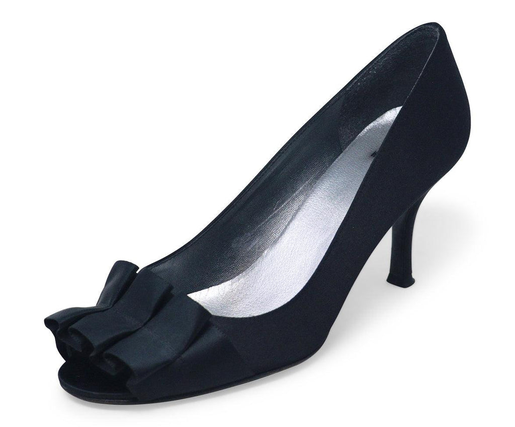 Stuart Weitzman Black Satin Ruffle Heels sz 8.5 - Michael's Consignment NYC