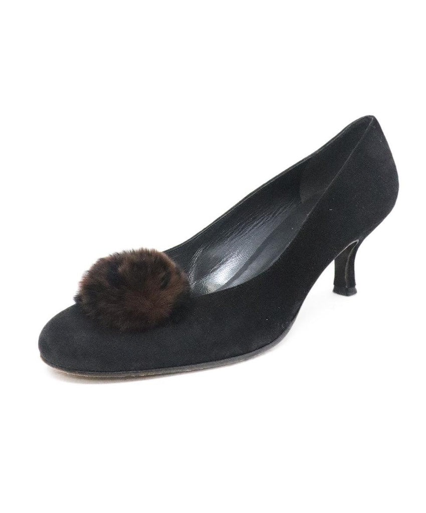 Stuart Weitzman Black Suede Heels w/ Fur Trim sz 7.5 - Michael's Consignment NYC
