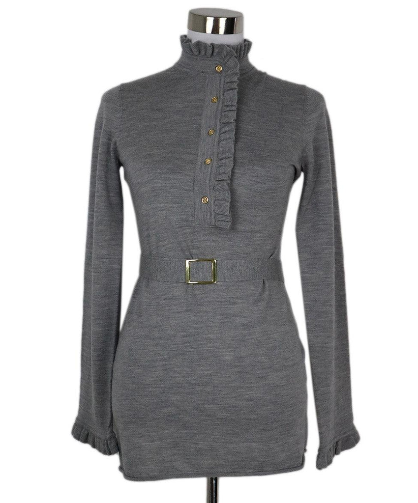 Tory Burch Grey Wool Ruffle Trim Sweater sz 4 - Michael's Consignment NYC