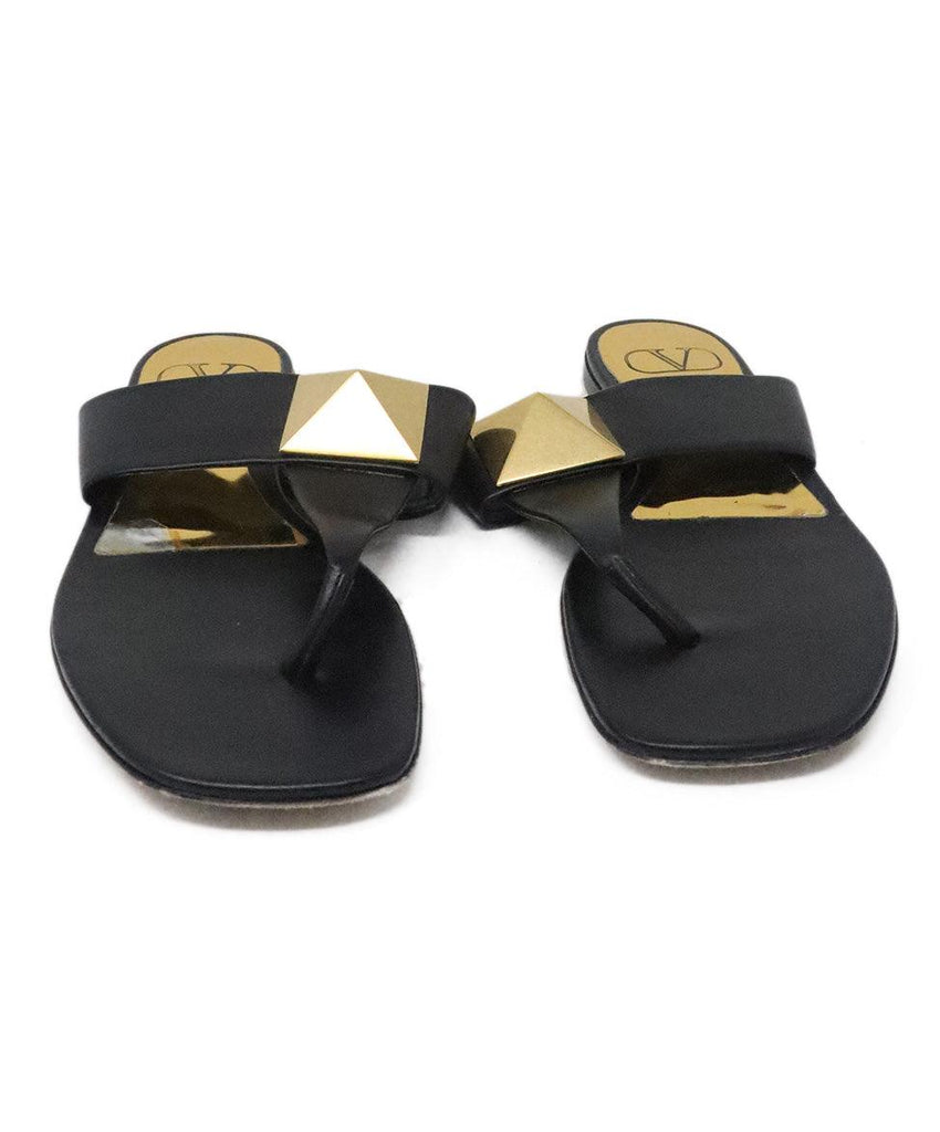 Valentino Black Leather Sandals w/ Gold Studs sz 6.5 - Michael's Consignment NYC