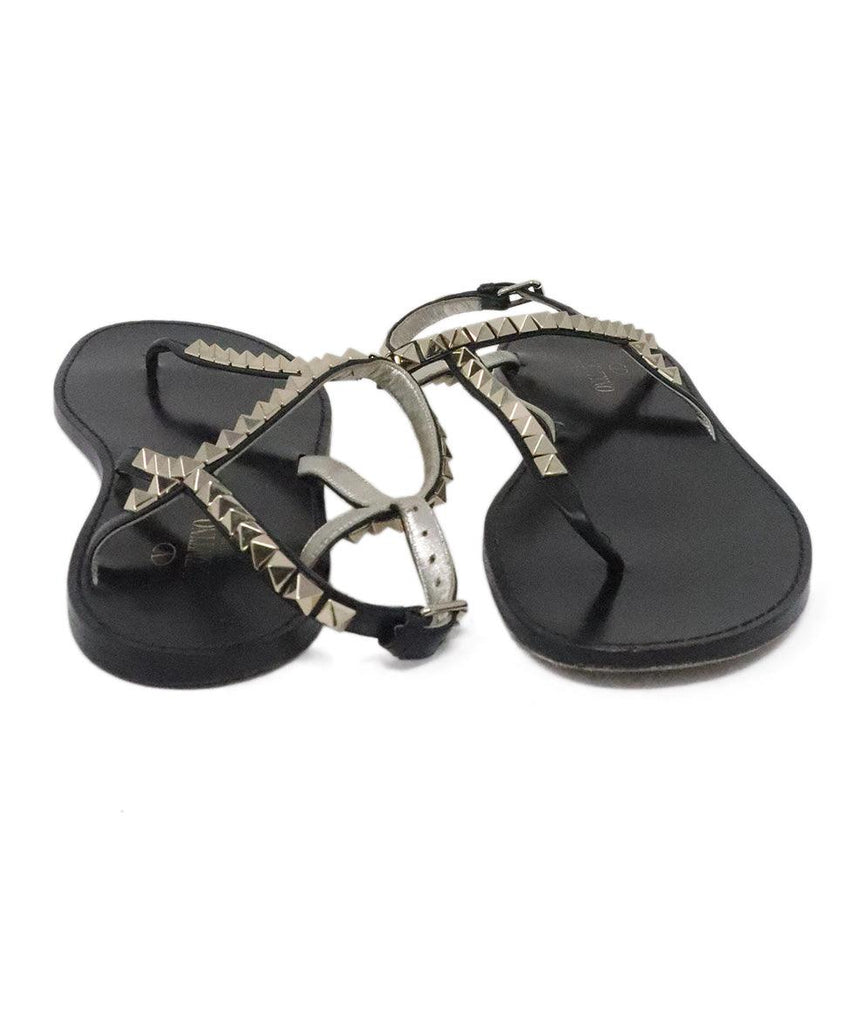 Valentino Black Leather Sandals w/ Gold Studs sz 7.5 - Michael's Consignment NYC