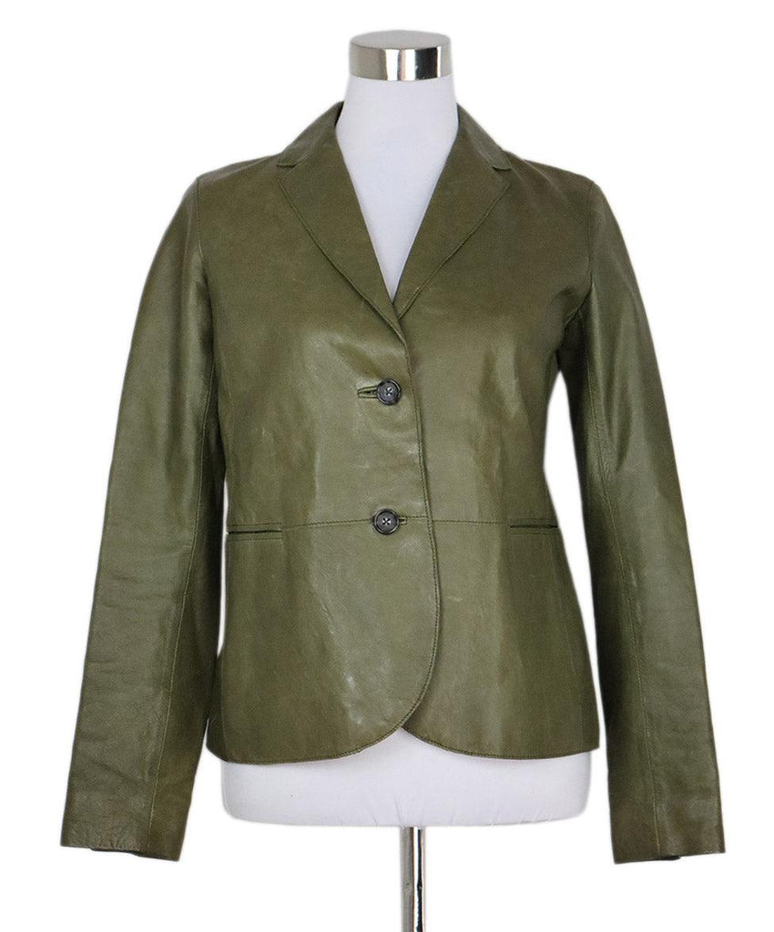Vince Distressed Leather Olive Green Jacket sz 6 - Michael's Consignment NYC
