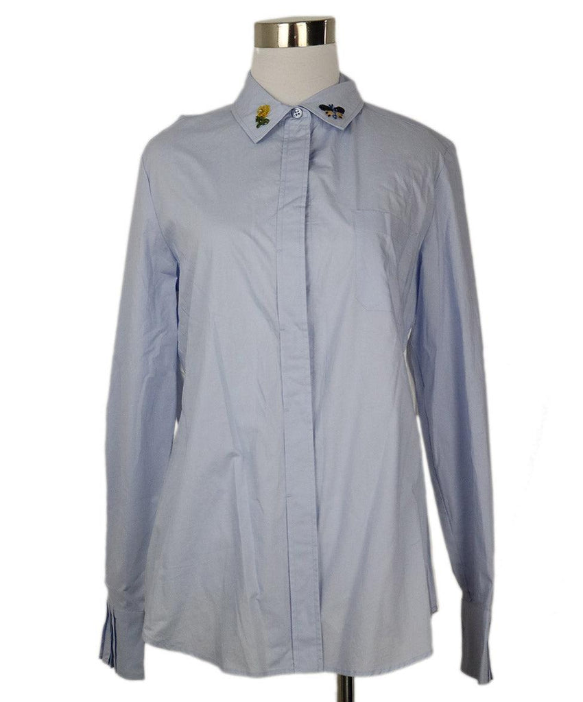 Weekend by Max Mara Embroidered Blue & White Shirt sz 4 - Michael's Consignment NYC